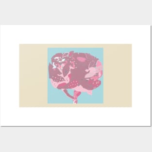 Pink leaves fiber art in shades of pink mauve raspberry aqua white Posters and Art